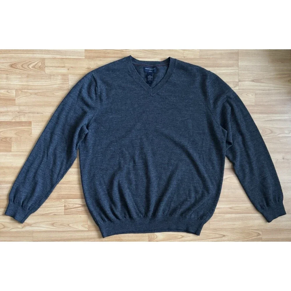 Banana Republic Merino Wool Sweater Mens XL V Neck Lightweight Pullover Gray